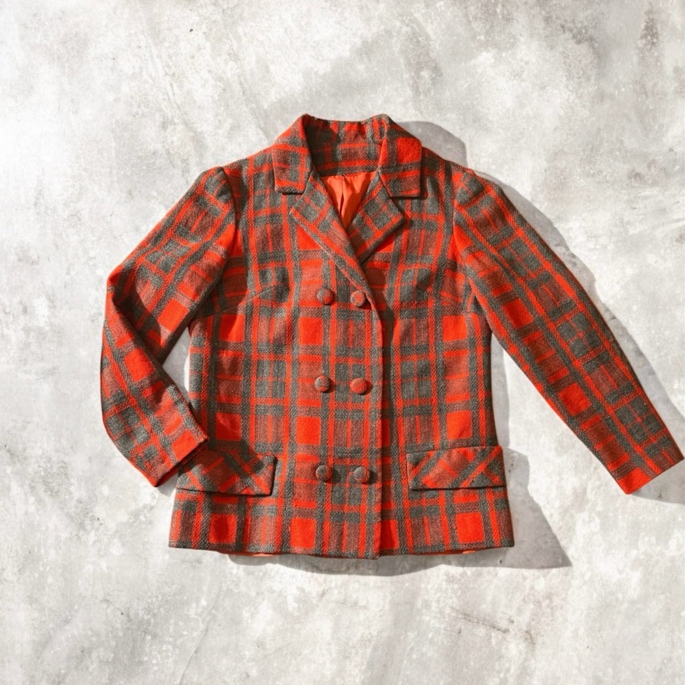 Stylish Red and Gray Plaid Women's Blazer